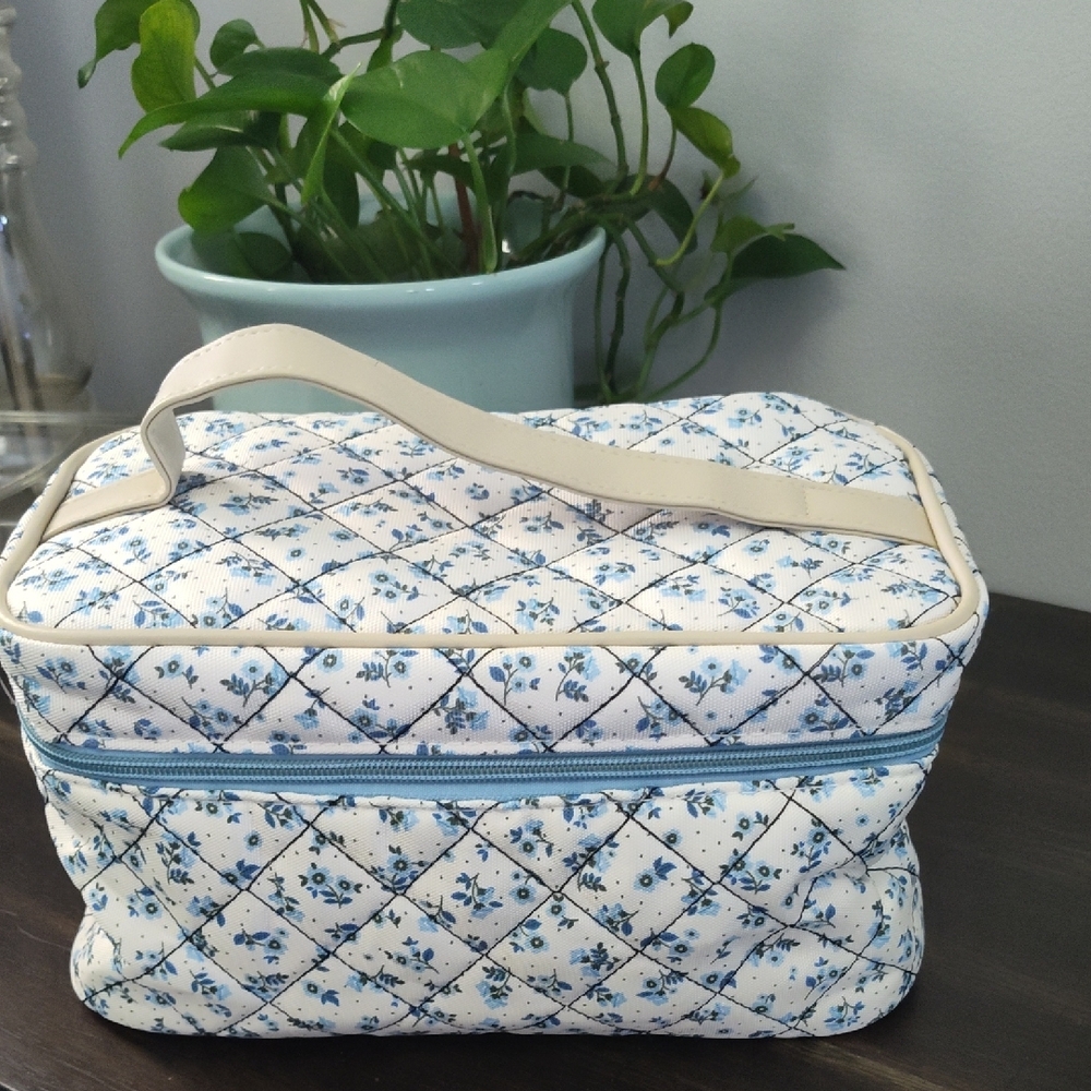 Martha Stewart Floral Quilted Cosmetic Bag with Handle